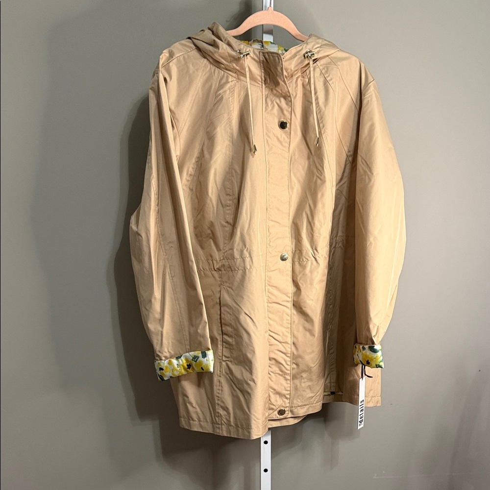 Details Int Women's Beige Rain‎ Hooded Jacket Size 2X